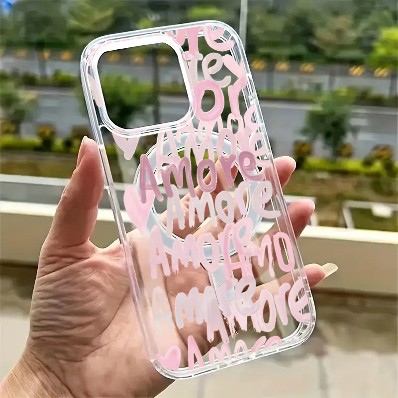 Phone Accessories Magnetic - Amore-Love Romantic Pink Lettering Phone Case